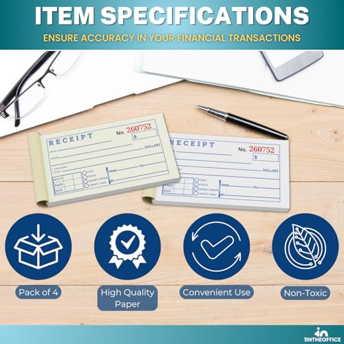 1InTheOffice Receipt Book with Carbon Copies, Rent Receipt Book, Cash Receipt Book, 2-3/4 x 5-3/8 Inches, 2-Parts, Carbonless, White/Canary, 50 Sets/Book, 4 Books - Image 5