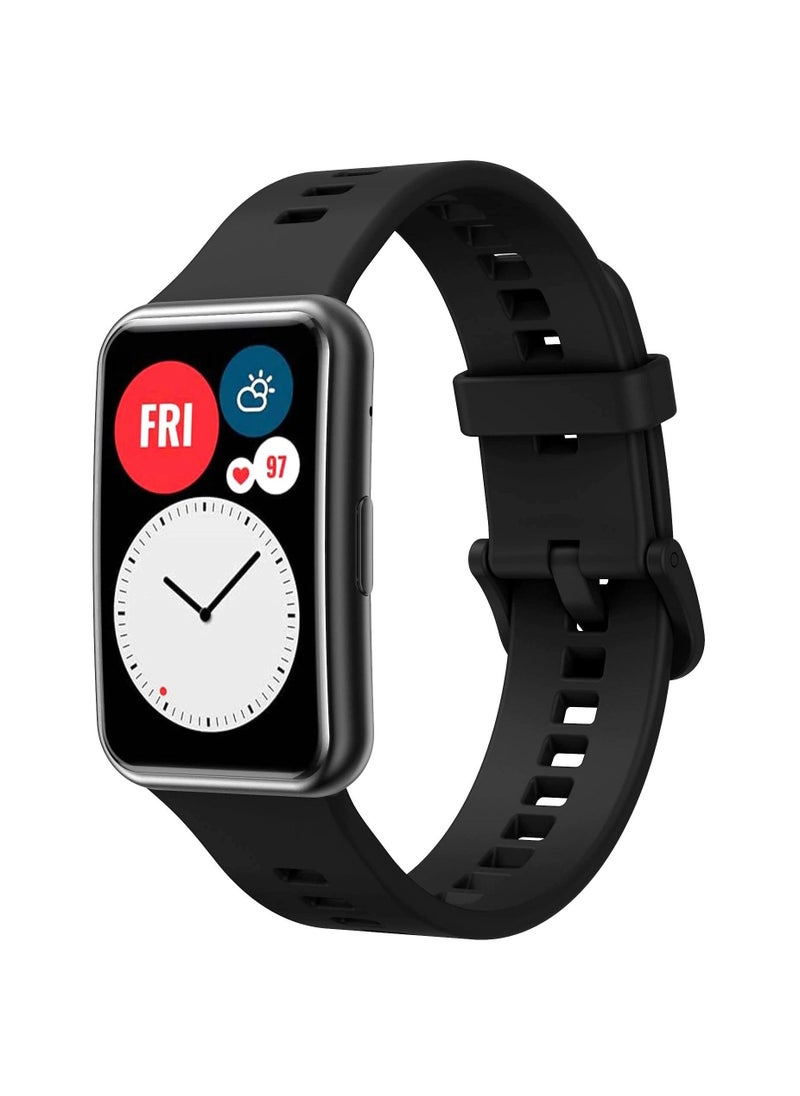 Generic Soft Silicone Sport Band Stripe Silicone Wrist Strap Replacement for Huawei Watch Fit Fitness Smart Watch Huawei Fit - Black  - Image 1