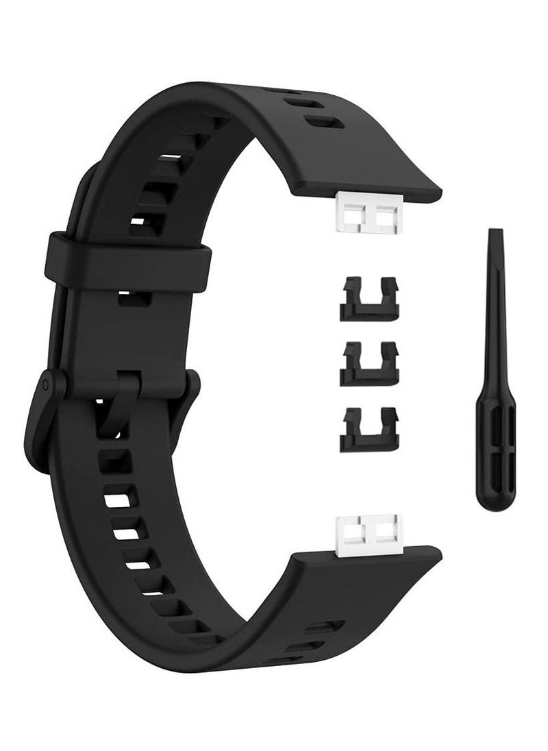 Generic Soft Silicone Sport Band Stripe Silicone Wrist Strap Replacement for Huawei Watch Fit Fitness Smart Watch Huawei Fit - Black  - Image 3