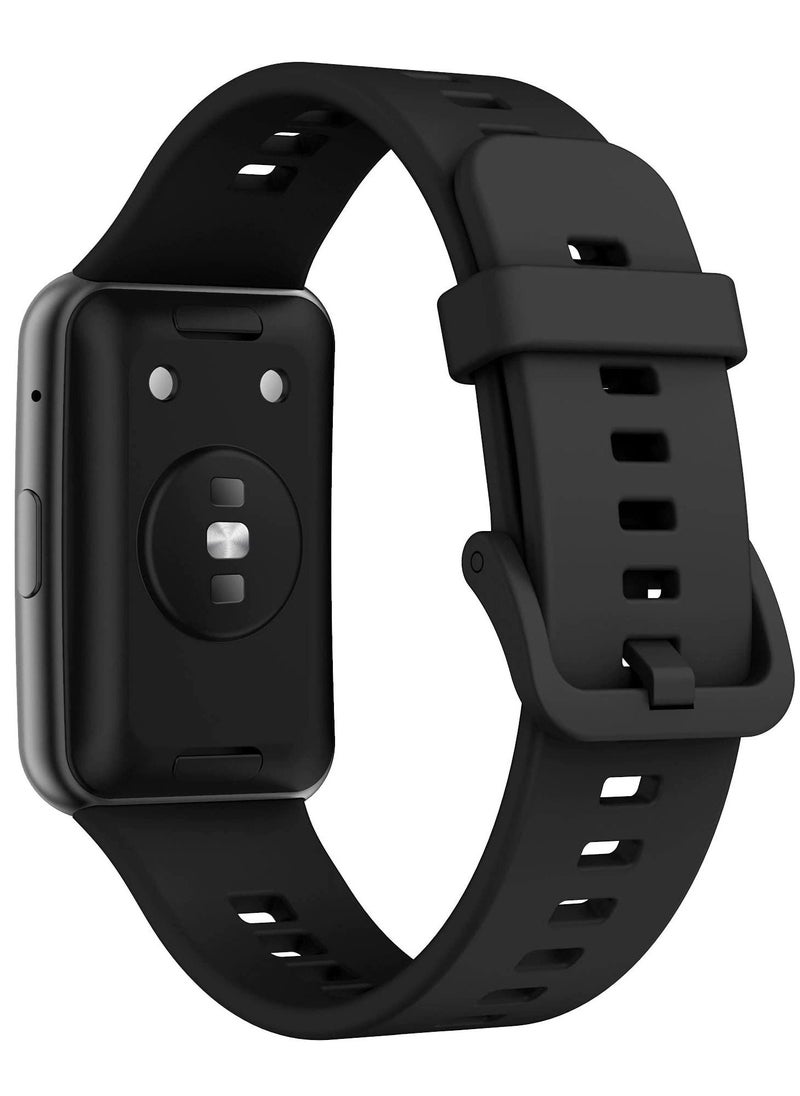 Generic Soft Silicone Sport Band Stripe Silicone Wrist Strap Replacement for Huawei Watch Fit Fitness Smart Watch Huawei Fit - Black  - Image 2