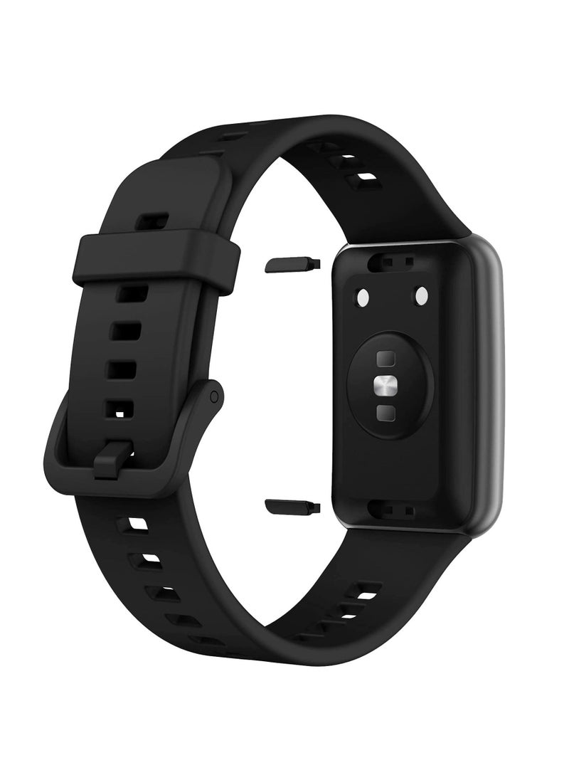 Generic Soft Silicone Sport Band Stripe Silicone Wrist Strap Replacement for Huawei Watch Fit Fitness Smart Watch Huawei Fit - Black  - Image 4
