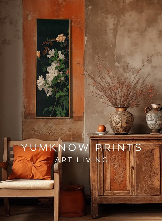 YUMKNOW Vintage Farmhouse French Country Bedroom Wall Decor Above Bed - 10x30" - Vertical Wall Art Over the Bed - Panoramic Flower Pictures Sign - Canvas Oil Painting Long Narrow Floral Botanical Wall Art - Image 3