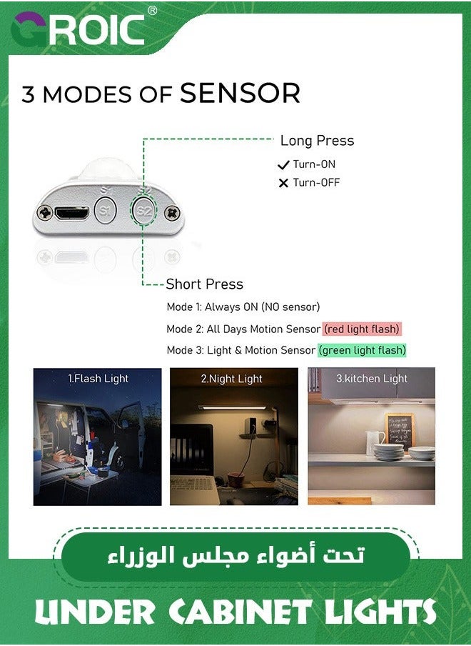 GROIC 3 Color Motion Sensor Light,80 LED Rechargeable Under Cabinet Lights, Wireless Closet 1800mAh Battery with Stepless Dimming,Magnetic Night Light  - Image 5