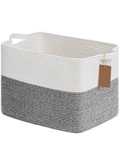 Goodpick Woven Storage Basket, Cotton Rope Basket With Handles, Toy Baskets Storage Kids, Blanket Basket For Living Room, Bedroom, Gray And White, 18 X 14 X 12 Inches  - Image 1