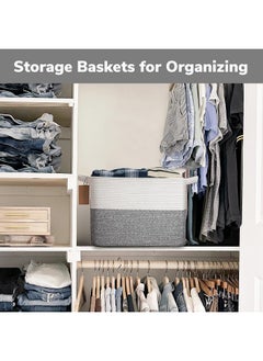 Goodpick Woven Storage Basket, Cotton Rope Basket With Handles, Toy Baskets Storage Kids, Blanket Basket For Living Room, Bedroom, Gray And White, 18 X 14 X 12 Inches  - Image 5