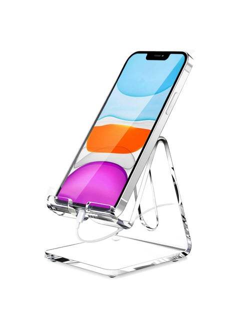 Acrylic Cell Phone Stand, Portable Phone Holder, Clear Phhone Stand for Desk, Compatible with Phone 12 Pro Max Mini 11 Xr 8 Plus SE, Switch, Android Smartphone, Pad, Tablet, Desk Accessories Clear