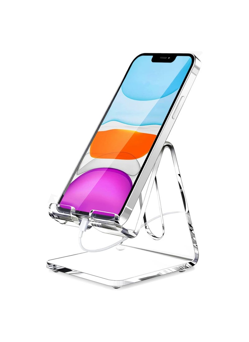 Generic - Acrylic Cell Phone Stand, Portable Phone Holder, Clear Phhone Stand for Desk, Compatible with Phone 12 Pro Max Mini 11 Xr 8 Plus SE, Switch, Android Smartphone, Pad, Tablet, Desk Accessories Clear - Image 1