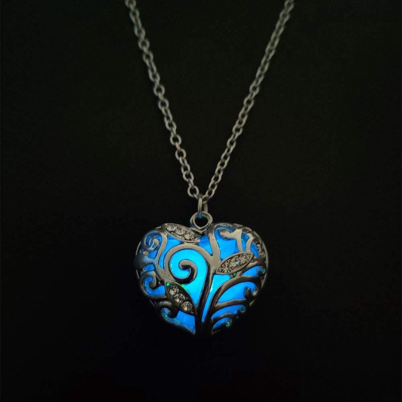 Aimimier Luminous Heart Necklace Halloween Fluorescent Stone Necklace Glow in The Dark Accessories for Women(Blue) - Image 2