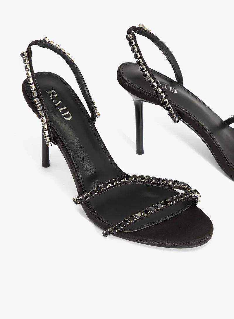 Raid BLACK SATIN Alba Embellished strappy Heeled Sandals for Women | Best Price UAE