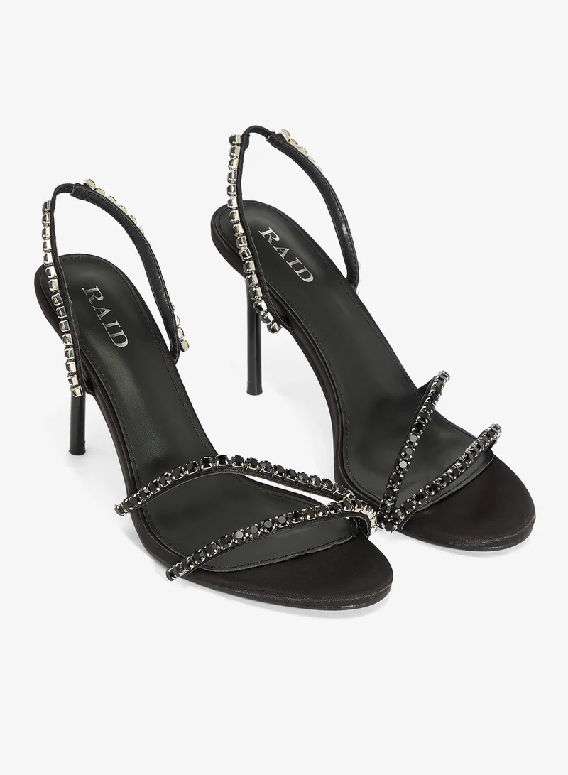Raid BLACK SATIN Alba Embellished strappy Heeled Sandals for Women | Best Price UAE