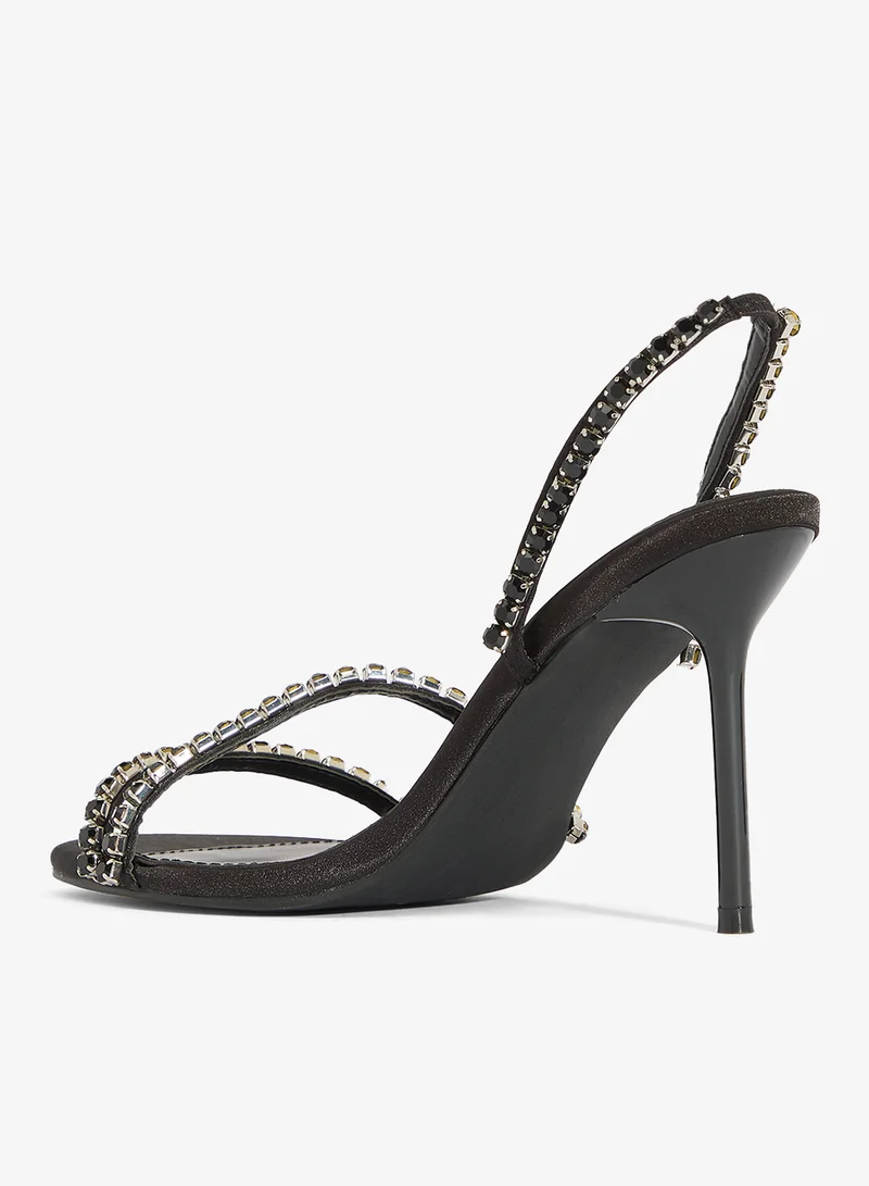 Raid BLACK SATIN Alba Embellished strappy Heeled Sandals for Women | Best Price UAE