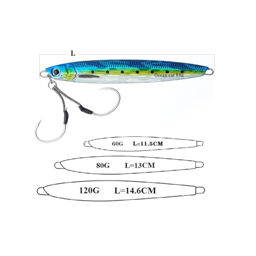 OCEAN CAT Slow Pitch Jig Flat Fall Jigging Fishing Lures Vertical Jigs Jigging Baits with Assist Slow Pitch Jig Hook for Saltwater Fishing 60G100G150G200G250G 60G Style16 6 Colors COMBOSET - Image 3