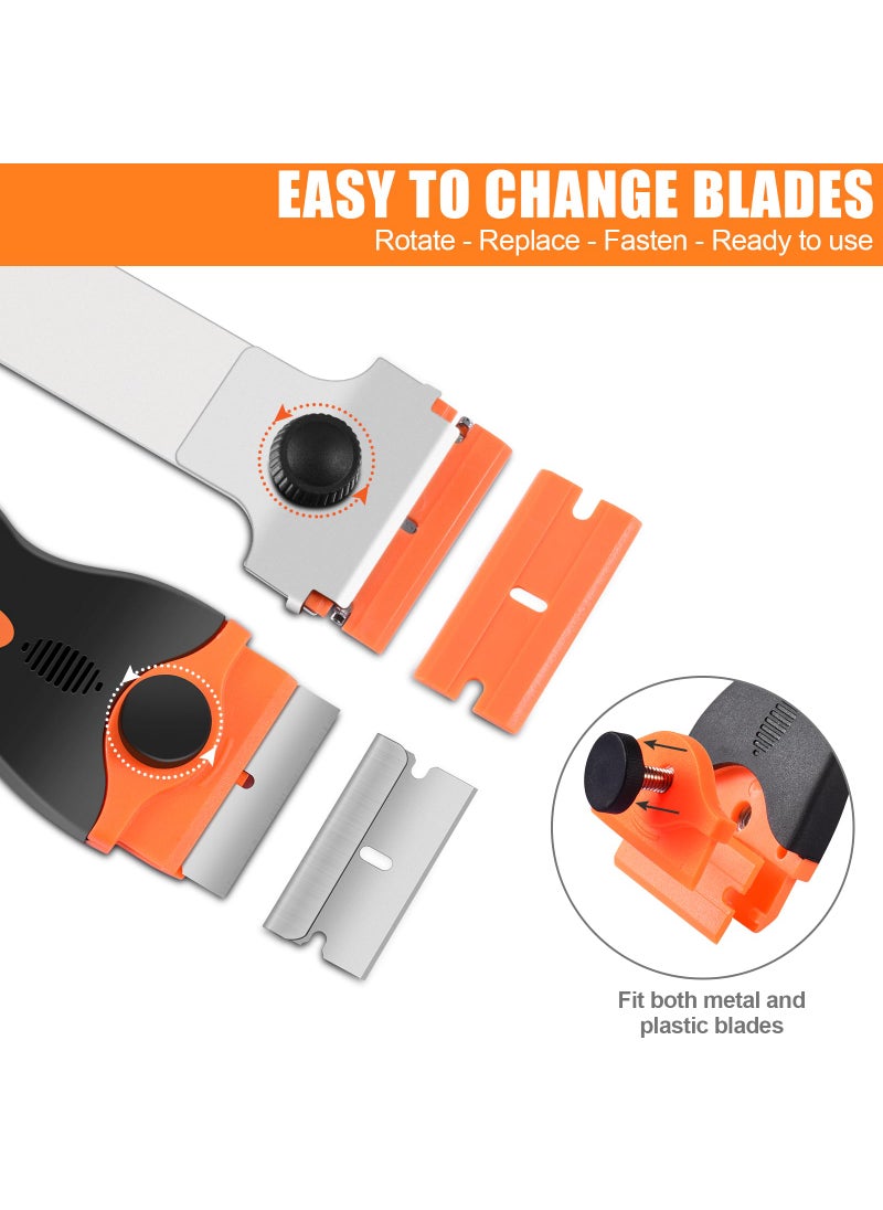 Necamocu NECAMOCU 3 Pack Razor Blade Scraper, Premium Cleaning Scraper Tool with 60 PCS Metal & Plastic Razor Blades, Multi-Purpose Glass Scraper for Windows, Sticker, Decals, Cooktop, Paint Removal (Orange)  - Image 5