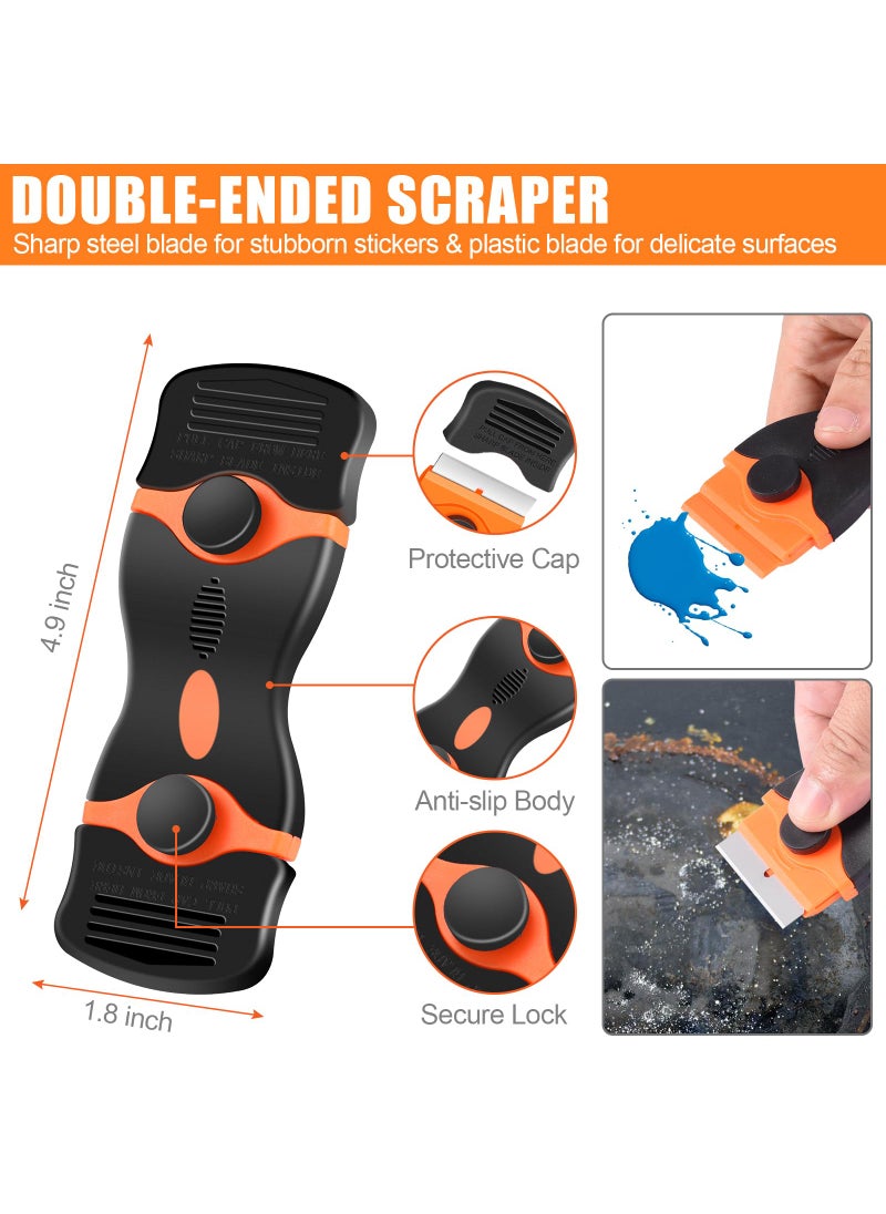 Necamocu NECAMOCU 3 Pack Razor Blade Scraper, Premium Cleaning Scraper Tool with 60 PCS Metal & Plastic Razor Blades, Multi-Purpose Glass Scraper for Windows, Sticker, Decals, Cooktop, Paint Removal (Orange)  - Image 3