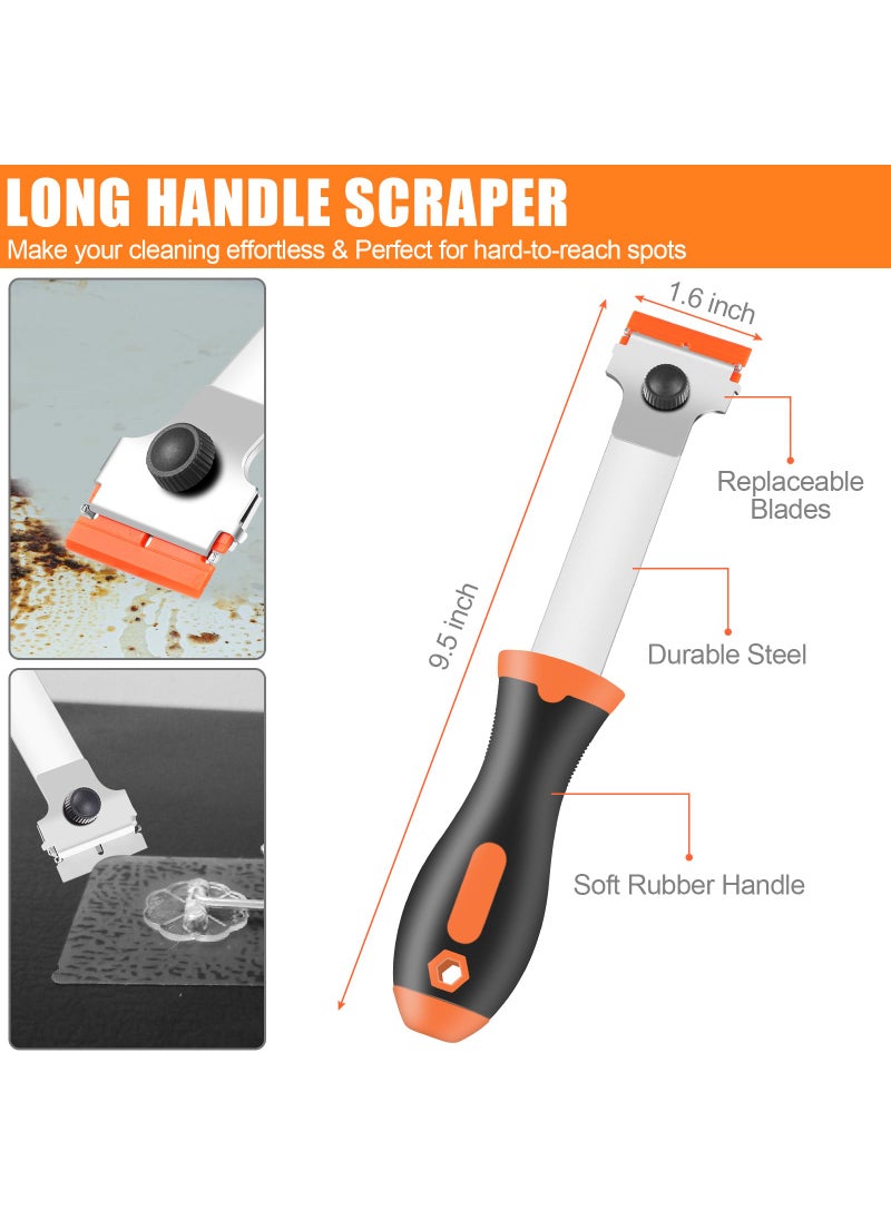Necamocu NECAMOCU 3 Pack Razor Blade Scraper, Premium Cleaning Scraper Tool with 60 PCS Metal & Plastic Razor Blades, Multi-Purpose Glass Scraper for Windows, Sticker, Decals, Cooktop, Paint Removal (Orange)  - Image 2