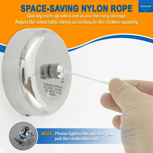 FreshDcart Pull Out Cloth Drying Rope Heavy Duty Clothes Drying Wire Clothes Line Wall Mounted for Hotel Bathroom Laundry Room Balcony Terrace (3 Meter, 1Pc) - Image 5