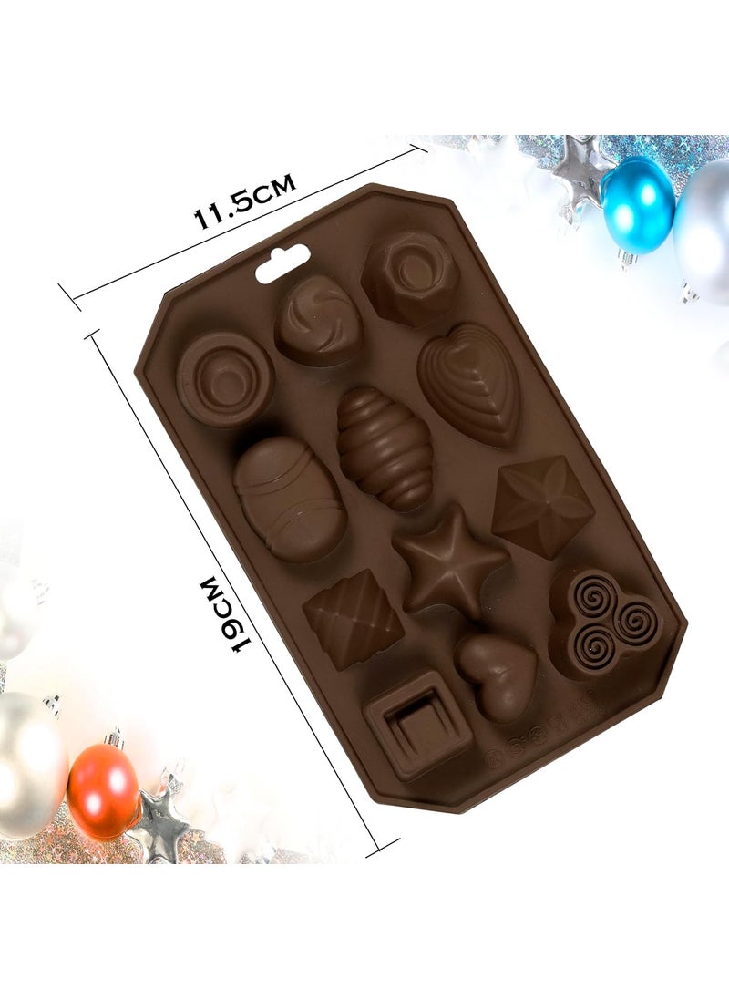 Karp KARP Silicone Chocolate Molds,12-Cavities Food Grade Silicone Mix Shape Candy Molds Non-Stick Baking Molds for Cake Toppers,Ice Cubes,Jello,Chocolate,Candies (2PK)  - Image 2