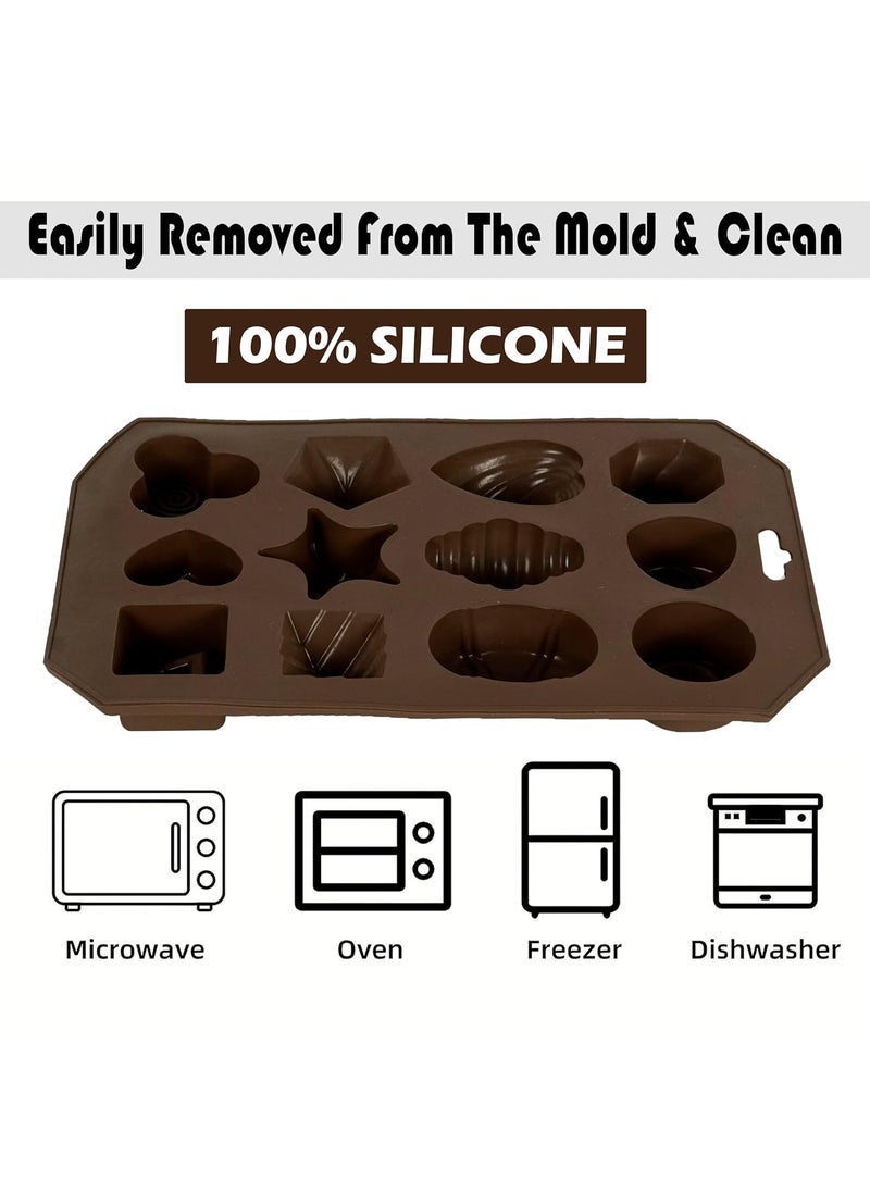 Karp KARP Silicone Chocolate Molds,12-Cavities Food Grade Silicone Mix Shape Candy Molds Non-Stick Baking Molds for Cake Toppers,Ice Cubes,Jello,Chocolate,Candies (2PK)  - Image 3