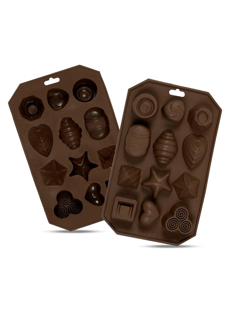 Karp KARP Silicone Chocolate Molds,12-Cavities Food Grade Silicone Mix Shape Candy Molds Non-Stick Baking Molds for Cake Toppers,Ice Cubes,Jello,Chocolate,Candies (2PK)  - Image 1