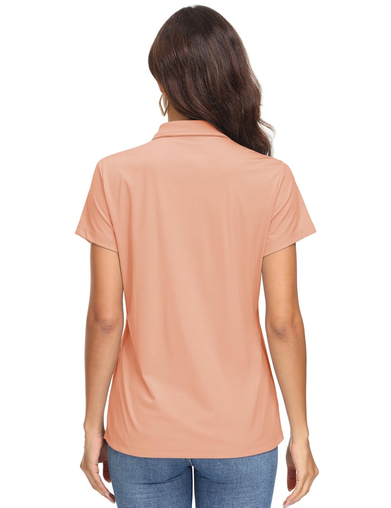 MAGCOMSEN Womens Polo Shirts Dry Fit Running T Shirts Golf Tops Short Sleeve Workout Athletic Performance Apricot S - Image 4