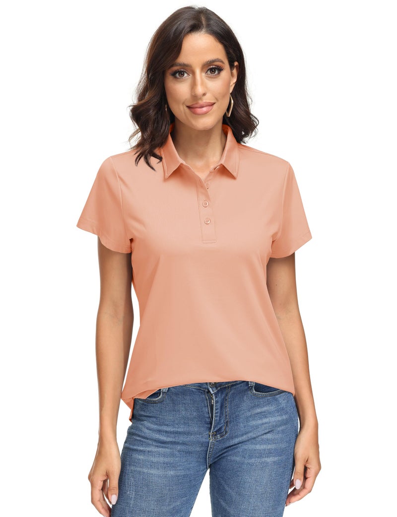 MAGCOMSEN Womens Polo Shirts Dry Fit Running T Shirts Golf Tops Short Sleeve Workout Athletic Performance Apricot S - Image 2