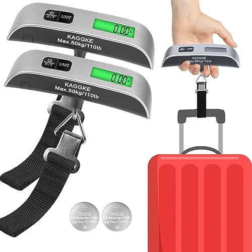 KAGGKE 2 Pcs - silver Travel Digital Luggage Scale - Portable Baggage Scale - Suitcase Weight Scale - Ideal for Travel Scale Luggage Weight - 110LB/50KG, Includes Battery - Temperature Display Hanging Scales - Image 1