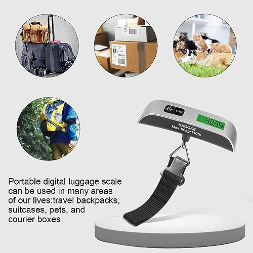 KAGGKE 2 Pcs - silver Travel Digital Luggage Scale - Portable Baggage Scale - Suitcase Weight Scale - Ideal for Travel Scale Luggage Weight - 110LB/50KG, Includes Battery - Temperature Display Hanging Scales - Image 3