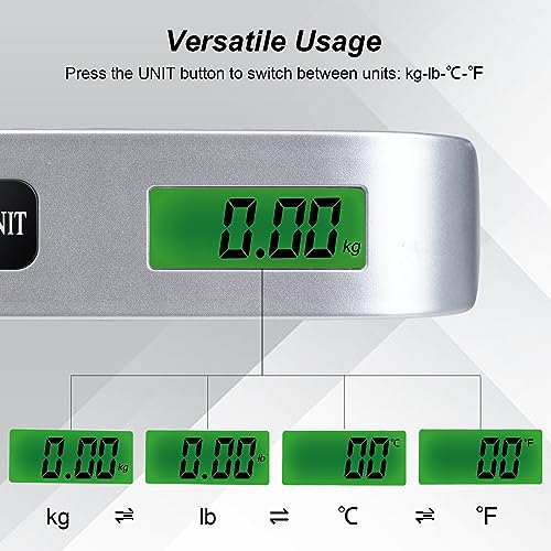 KAGGKE 2 Pcs - silver Travel Digital Luggage Scale - Portable Baggage Scale - Suitcase Weight Scale - Ideal for Travel Scale Luggage Weight - 110LB/50KG, Includes Battery - Temperature Display Hanging Scales - Image 4