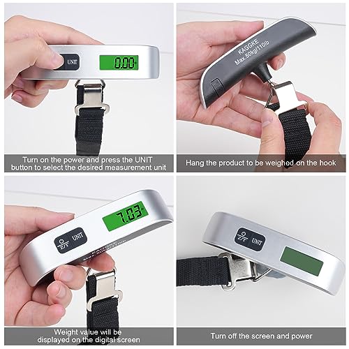 KAGGKE 2 Pcs - silver Travel Digital Luggage Scale - Portable Baggage Scale - Suitcase Weight Scale - Ideal for Travel Scale Luggage Weight - 110LB/50KG, Includes Battery - Temperature Display Hanging Scales - Image 5