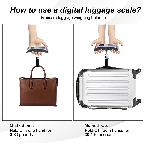 KAGGKE 2 Pcs - silver Travel Digital Luggage Scale - Portable Baggage Scale - Suitcase Weight Scale - Ideal for Travel Scale Luggage Weight - 110LB/50KG, Includes Battery - Temperature Display Hanging Scales - Image 2