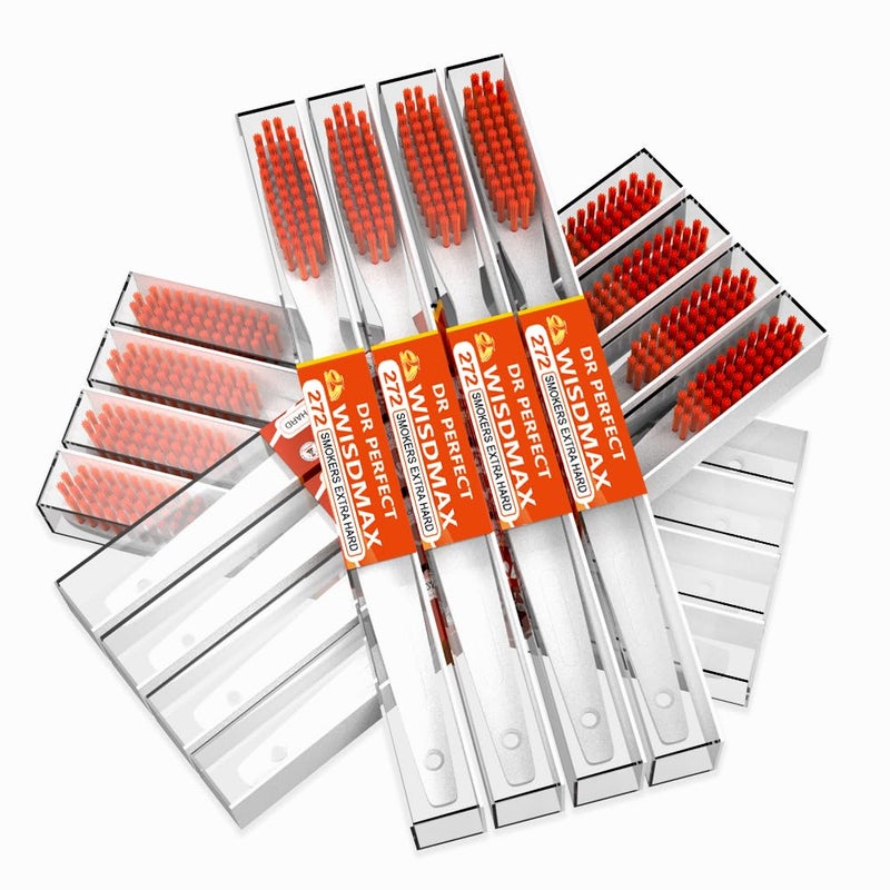 DR PERFECT Extra Hard Toothbrushes Firm Toothbrush for Smokers Teeth Whitening Pack of 12