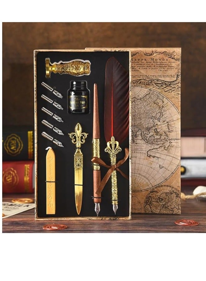 طقم الخط، طقم أقلام الخط، قلم حبر جاف وقلم حبر، طقم أقلام حبر جاف، مصنوع يدويًا، صندوق هدايا للخط - Image 1