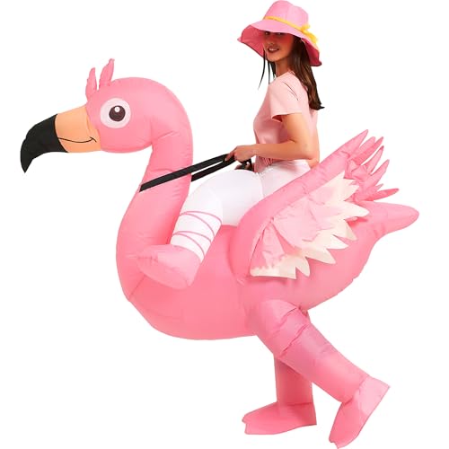 One Casa Inflatable Flamingo Costume Riding On Flamingo Air Blow up Funny Fancy Dress Party Halloween Costume for Adult - Image 1