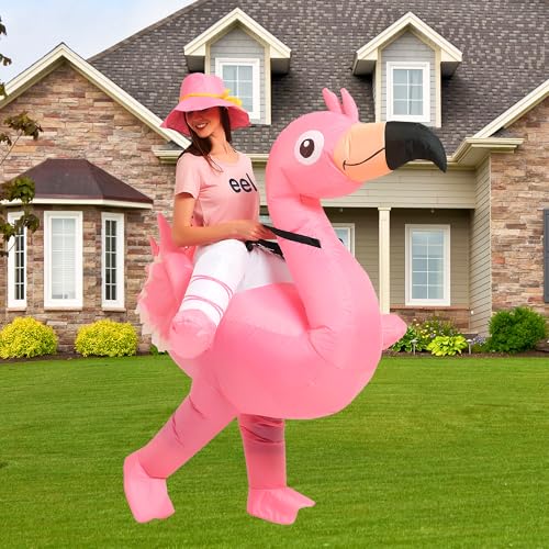 One Casa Inflatable Flamingo Costume Riding On Flamingo Air Blow up Funny Fancy Dress Party Halloween Costume for Adult - Image 3