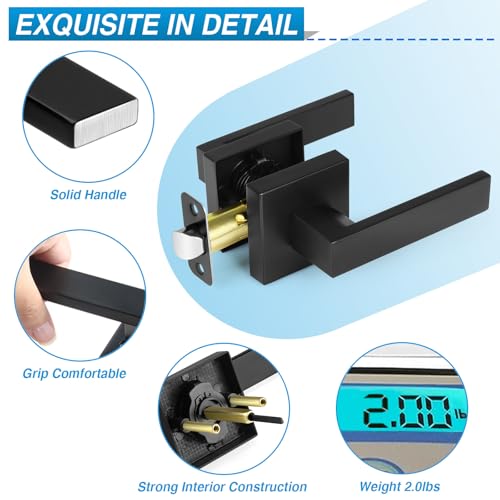 Plustool 4 Pack Black Door Handles Interior, Passage Door Levers for Hallway&Closet, Interior Closet Door Knobs Heavy Duty Square Non-Locking Handlesets(2.0lb), Reversible for Left&Right Sided Doors - Image 2