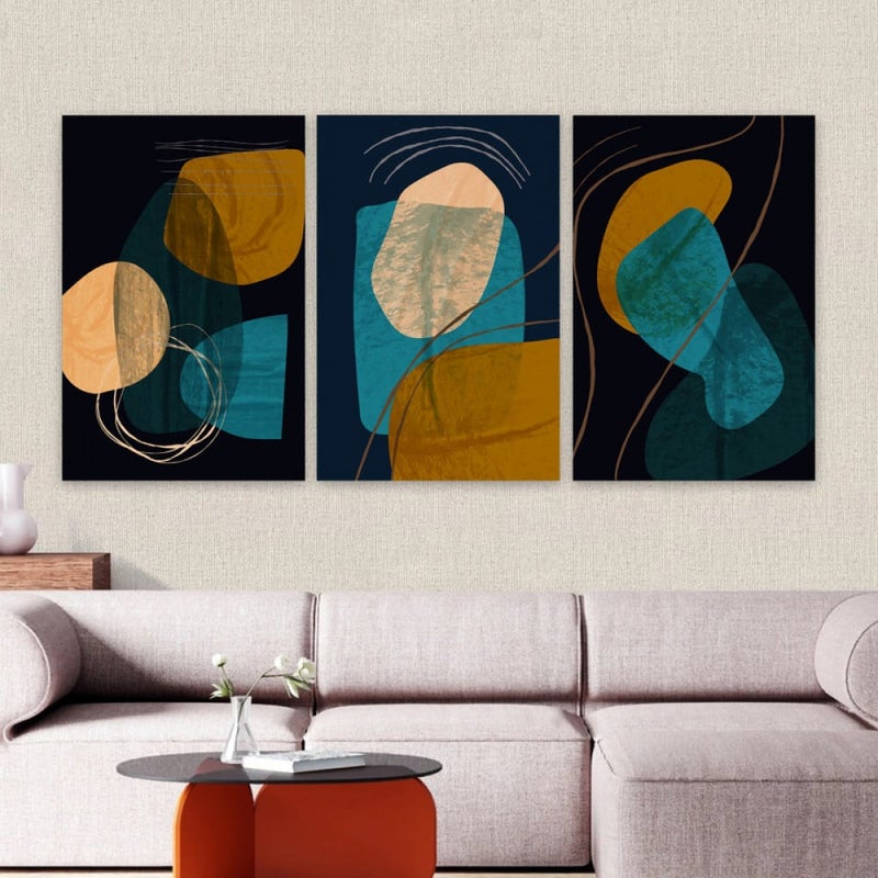 ماركتنا ثلاث لوحات قماشية فخمة بتصميم مودرن مع برواز مجوف مقاس (120×60) ثلاث قطع - Image 1