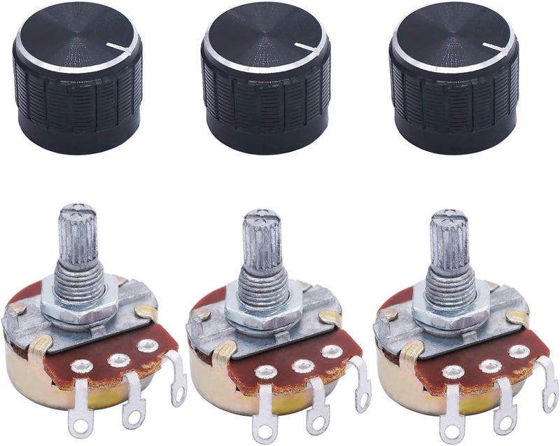 TWTADE / 3pcs Wh138 100k ohm Potentiometer Single Turn Rotary Linear Variable Potentiometer +3pcs black Aluminum alloy knob - Image 1