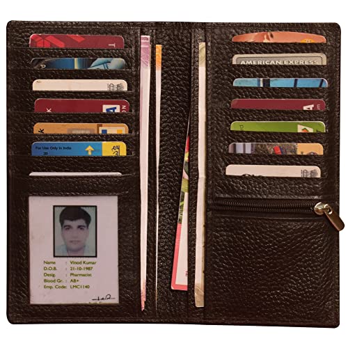 ABYS Genuine Leather Coffee Brown Long Wallet||Business Card Holder||Travel Purse for Men & Women - Image 2