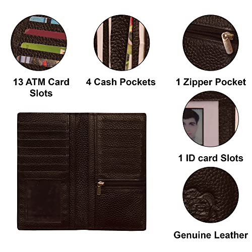 ABYS Genuine Leather Coffee Brown Long Wallet||Business Card Holder||Travel Purse for Men & Women - Image 4