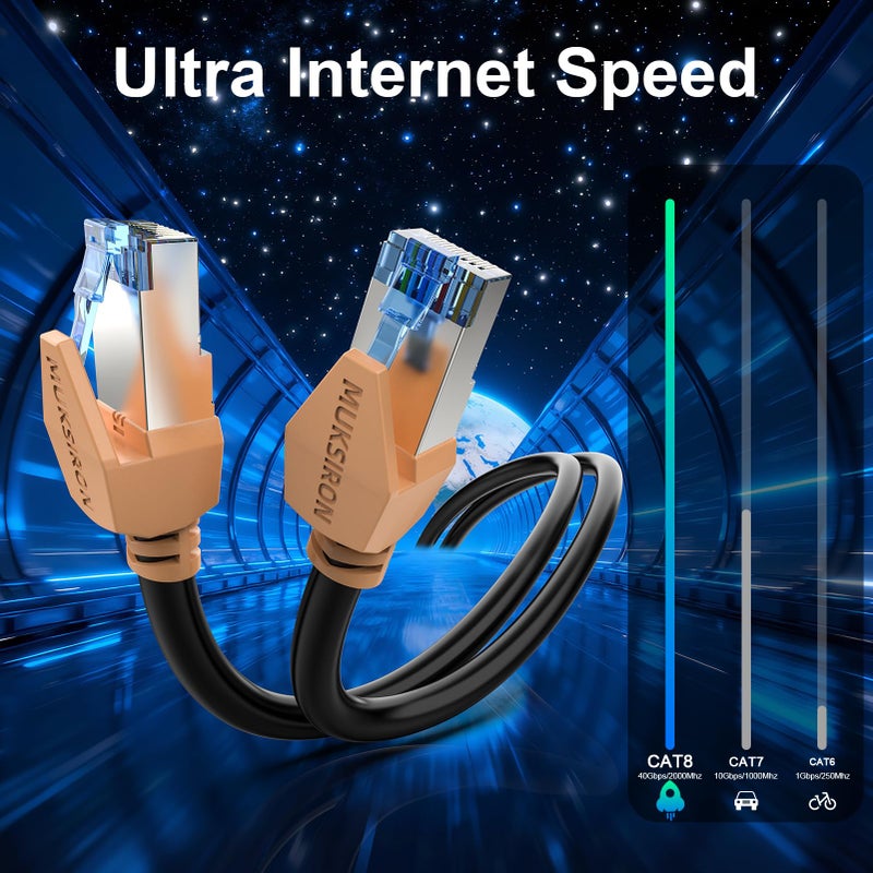 MUKSIRON Cat 8 Ethernet Cable 100 ft Black, Multiple Size Options, Heavy Duty High Speed 40Gbps 2000Mhz Shielded with RJ45 Connector, Indoor&Outdoor Internet Network Cables for Router Modem,100FT - Image 3