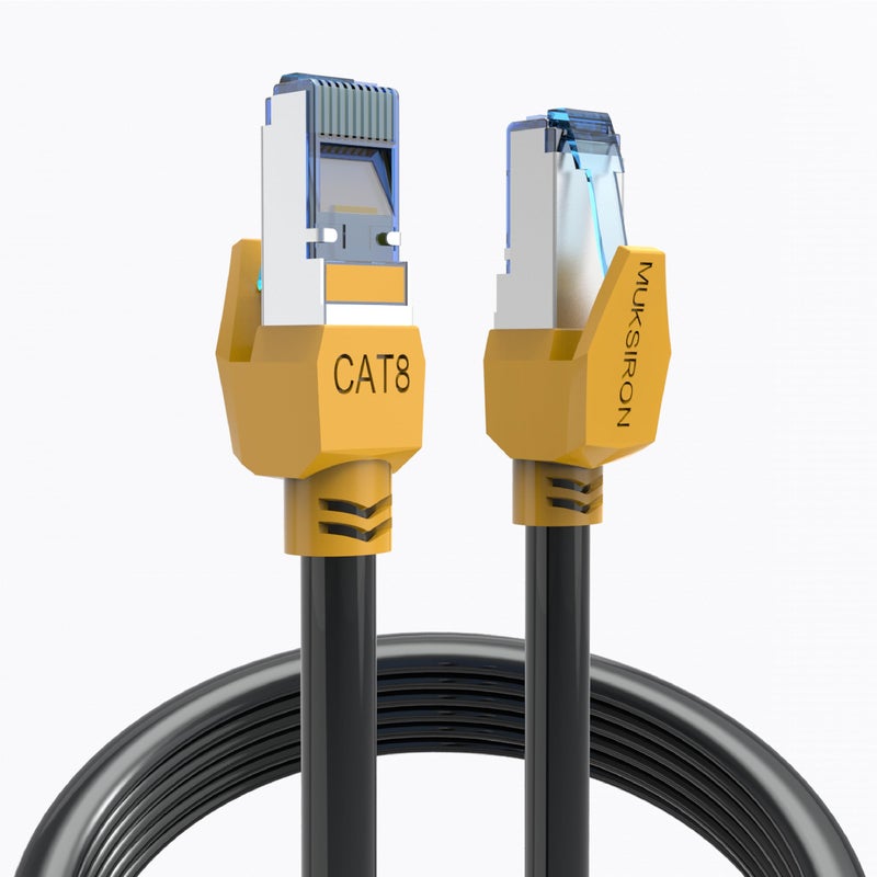 MUKSIRON Cat 8 Ethernet Cable 100 ft Black, Multiple Size Options, Heavy Duty High Speed 40Gbps 2000Mhz Shielded with RJ45 Connector, Indoor&Outdoor Internet Network Cables for Router Modem,100FT - Image 1