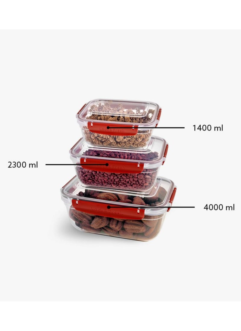 Dunia Fresh & Lock Rectangular 3-Piece Plastic Cans Set for Refrigerator with Airtight Lid - Storage Solution - BPA-Free | Lead-Free (1400-2300-4000 ML) - pzsku/Z2E4110474AB2F508188DZ/45/_/1710245732/be948ff1-1c75-49c0-866a-3023ed92bb20