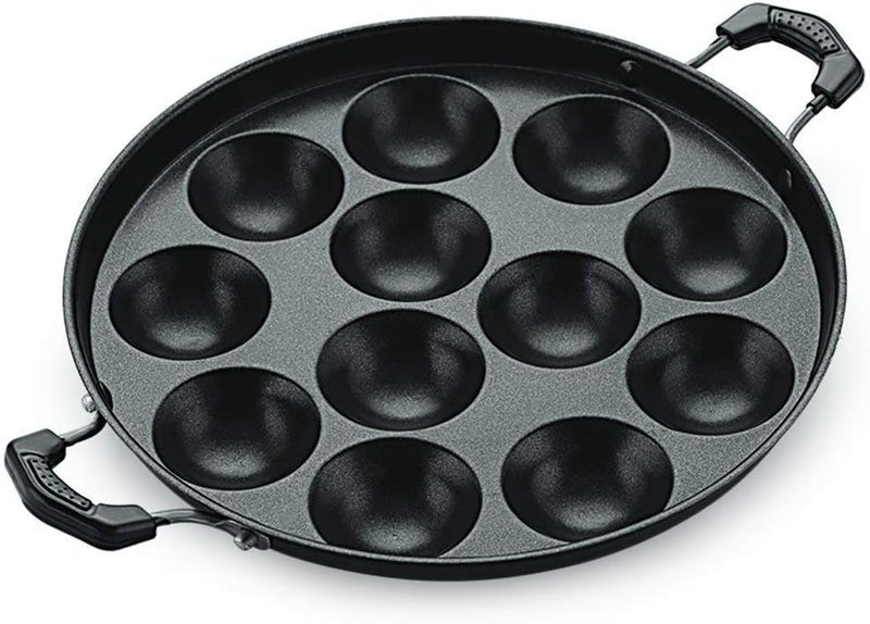 YADNESH Nonstick Aluminum Appam Pan, 12 Pits, Includes Lid, Easy to Clean, Dimension: Length 9", Width 9", Height 2" - Image 3