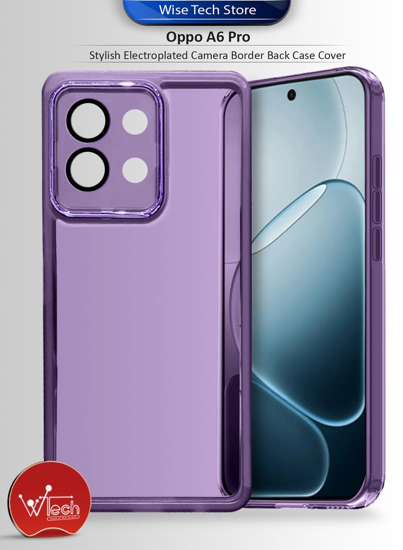 دبليو تيك غطاء خلفي لهاتف Oppo A6 Pro 5G 2025 من السيليكون الشفاف الناعم لحماية عدسة الكاميرا، رفيع جدًا وأنيق مع إطار معدني مطلي حول الكاميرا - بنفسجي باذنجاني - Image 1
