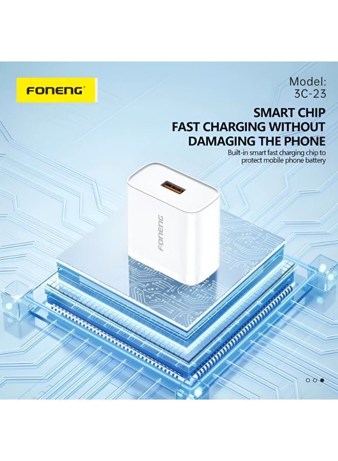فونينج شاحن FONENG 3C-23 شحن سريع 22.5W‏ – USB إلى Type-C بطول 1 متر – دعم بروتوكولات شحن متعددة مع حماية ذكية وكفاءة عالية - لون ابيض - Image 3
