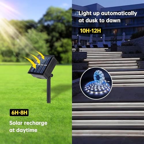 Ousam Led Solar LED Strip Lights Outdoor Waterproof 19.6FT 180 LED White Cuttable Solar Powered Tape Light for Outside, Pool, Stair, Driveway, Canopy, Christmas, Accent Lighting (Upgraded Version) - Image 3