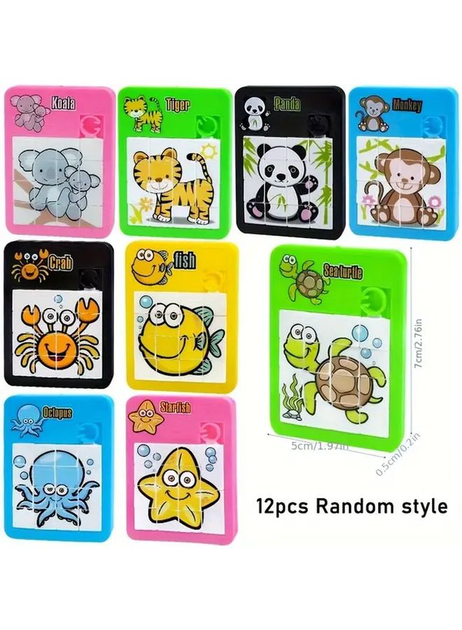 12Pcs Slide Unlock Puzzle Cartoon Animal Marine Creature Maze Challenge Game Gift - Image 1