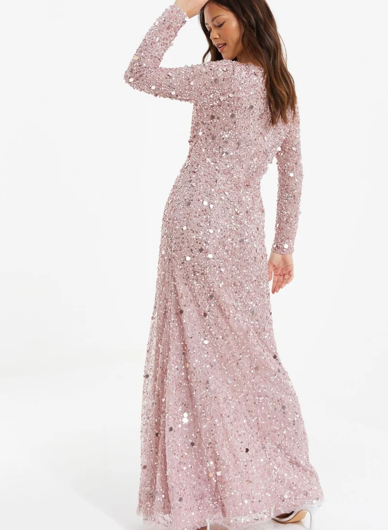 QUIZ Sequin Long Sleeve Dress