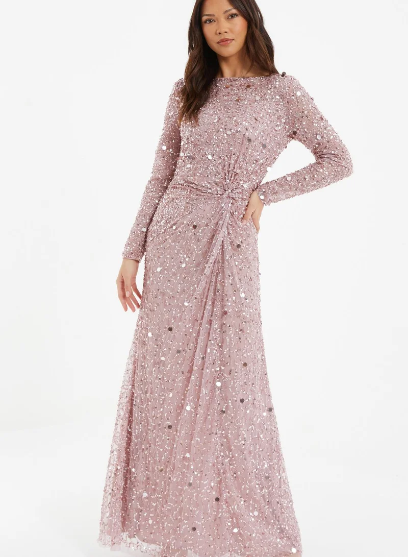 QUIZ Sequin Long Sleeve Dress