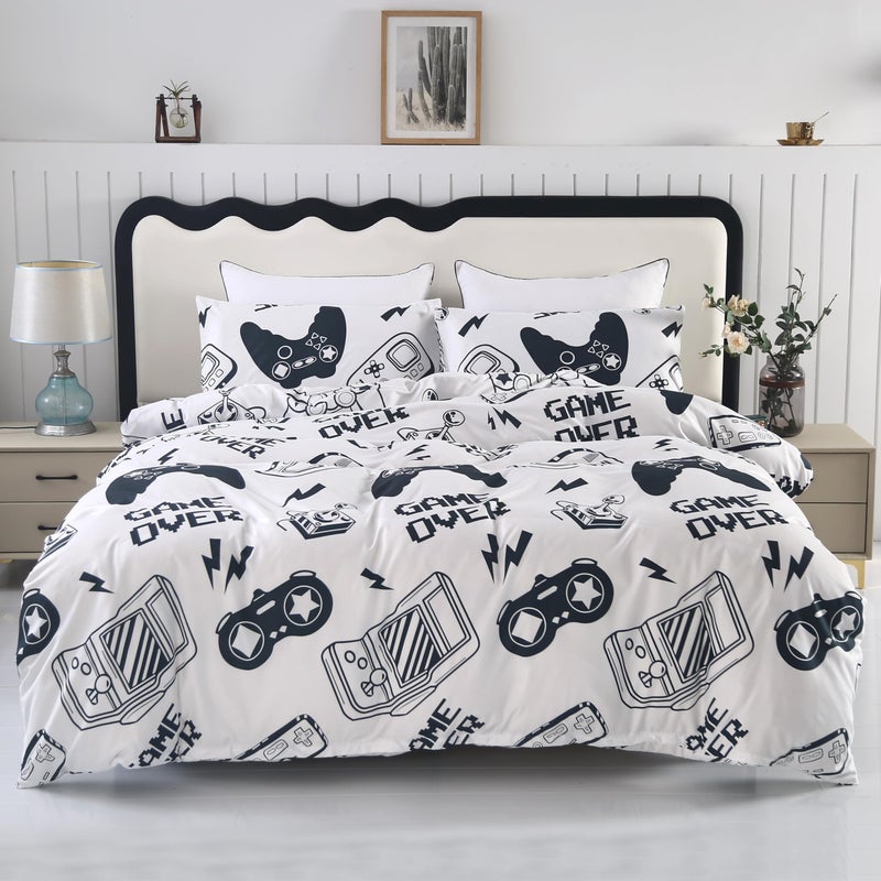 SDIII White Gamer Duvet Cover Twin with 2 Pillowcases Not Including Comforter Inside Zipper Closure and Corner Ties for Boys Girls Kids and Teens